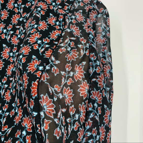 Zara Dark Floral Sheer Long Sleeve Blouse High Crewneck Button Down Back Size M - Picture 9 of 15